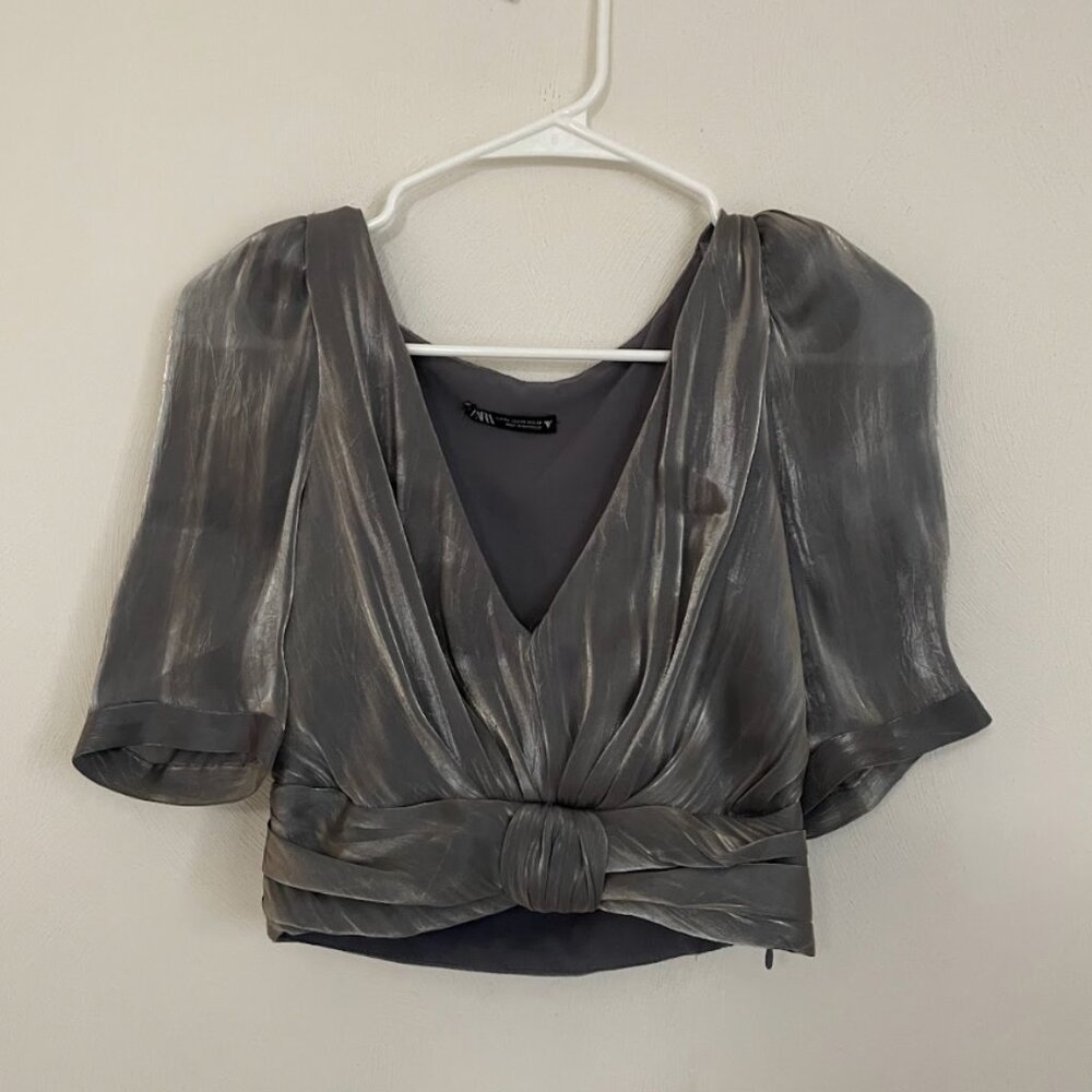 Stunning Metallic Gray Evening Top - Zara XS-S - For a good cause!
